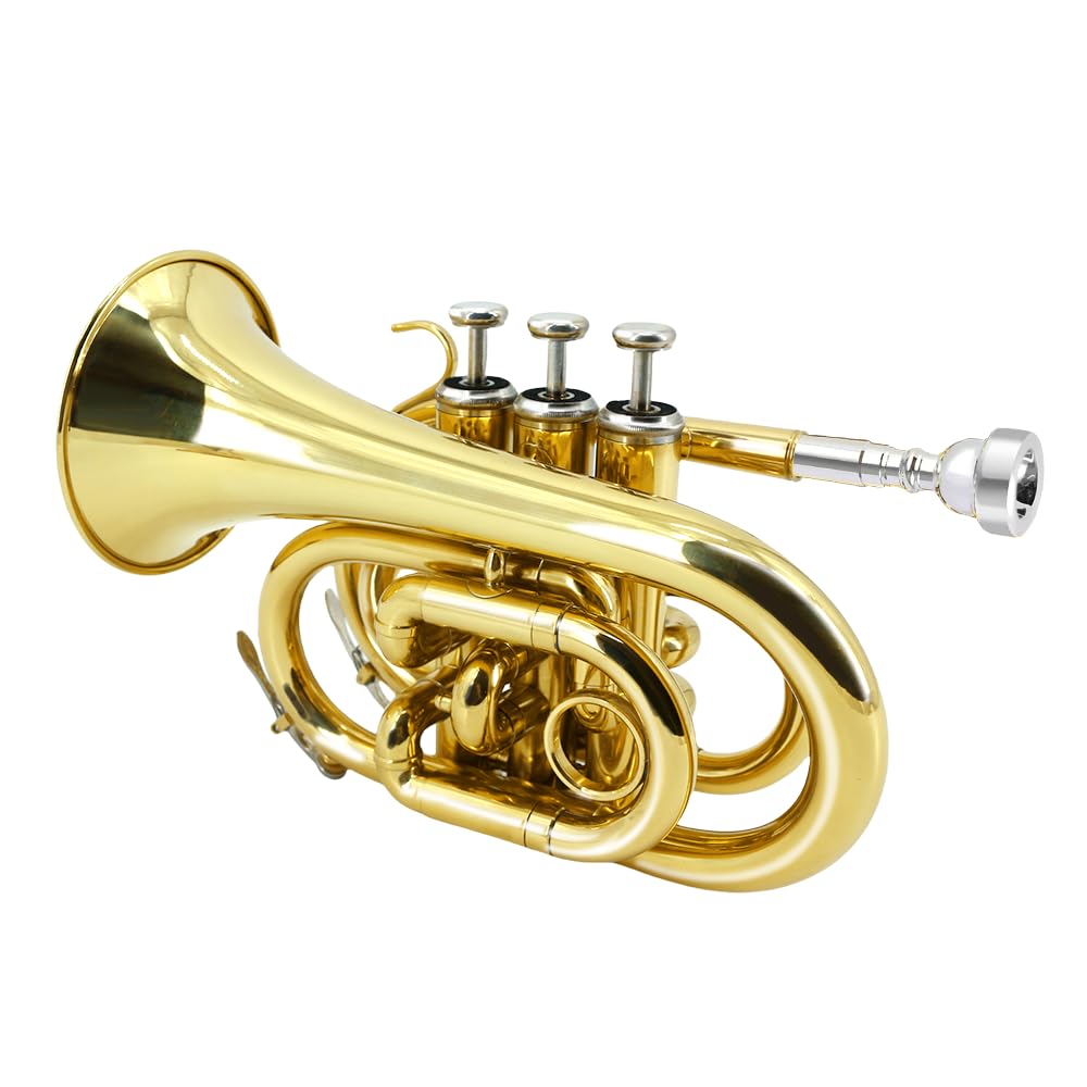 Bb Flat Pocket Trumpet with Cleaning Cloth, 7C Mouthpiece and Hard Case S705