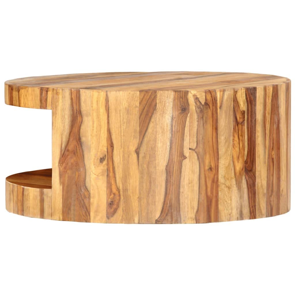 Solid Sheesham Wood Round Coffee Table with Storage Shelf J7606