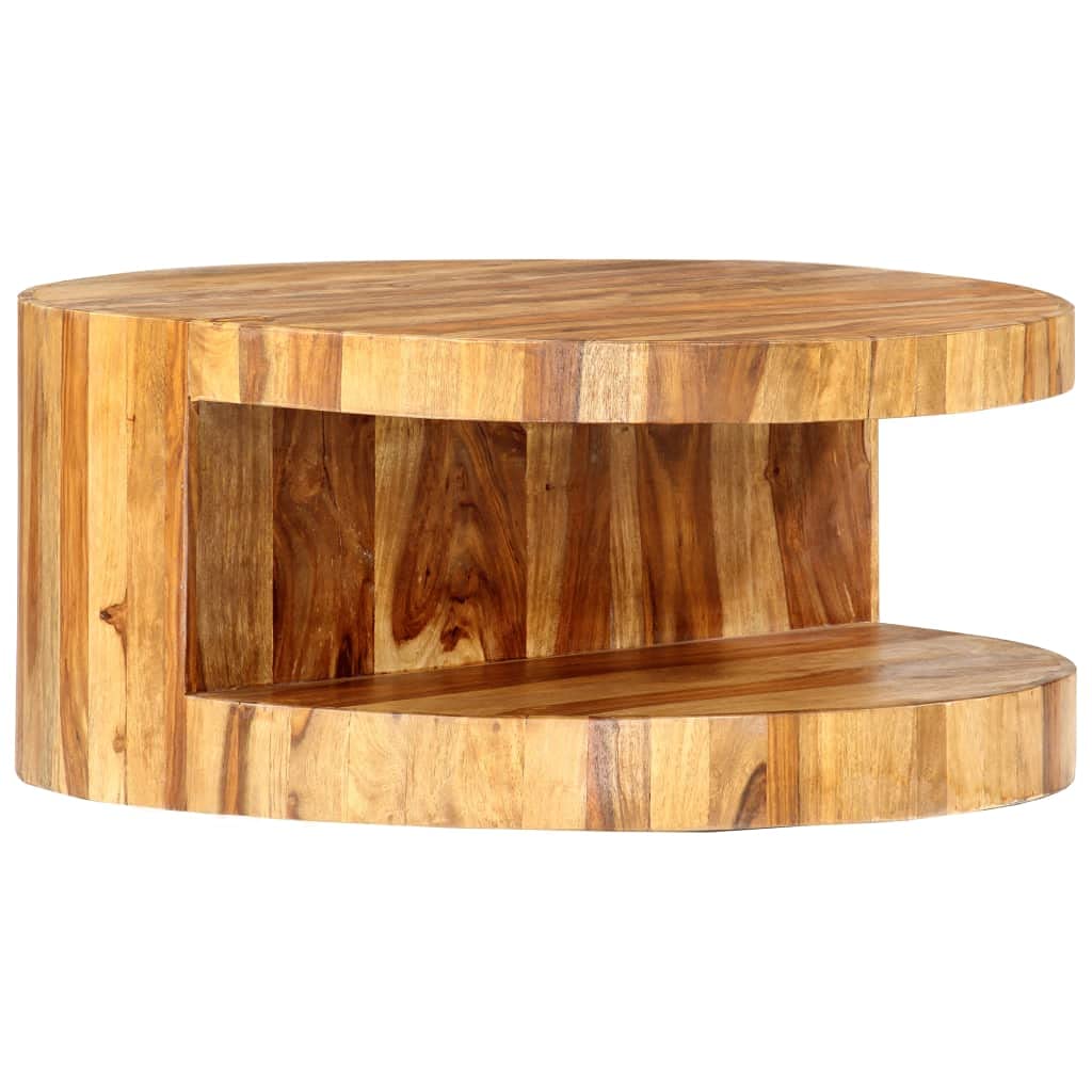 Solid Sheesham Wood Round Coffee Table with Storage Shelf J7606