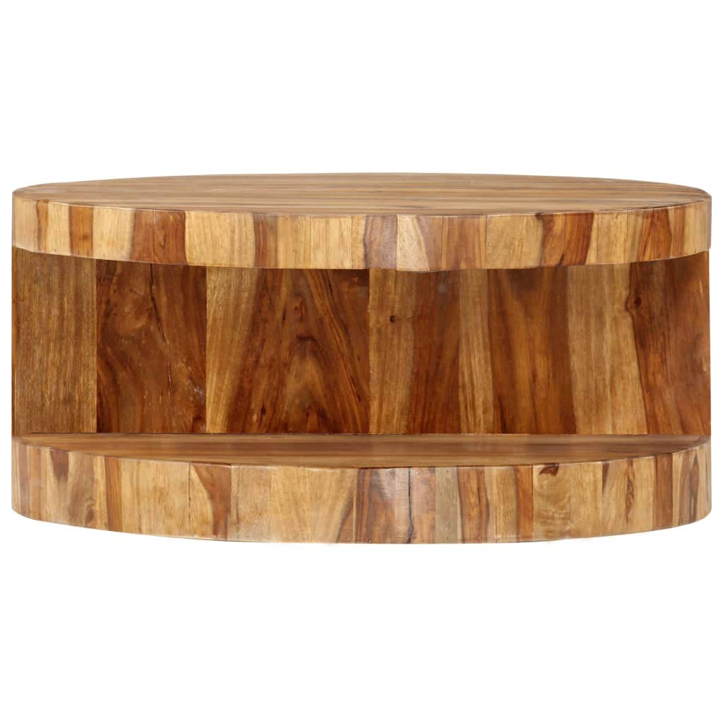 Solid Sheesham Wood Round Coffee Table with Storage Shelf J7606