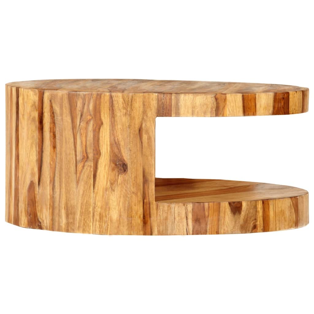 Solid Sheesham Wood Round Coffee Table with Storage Shelf J7606