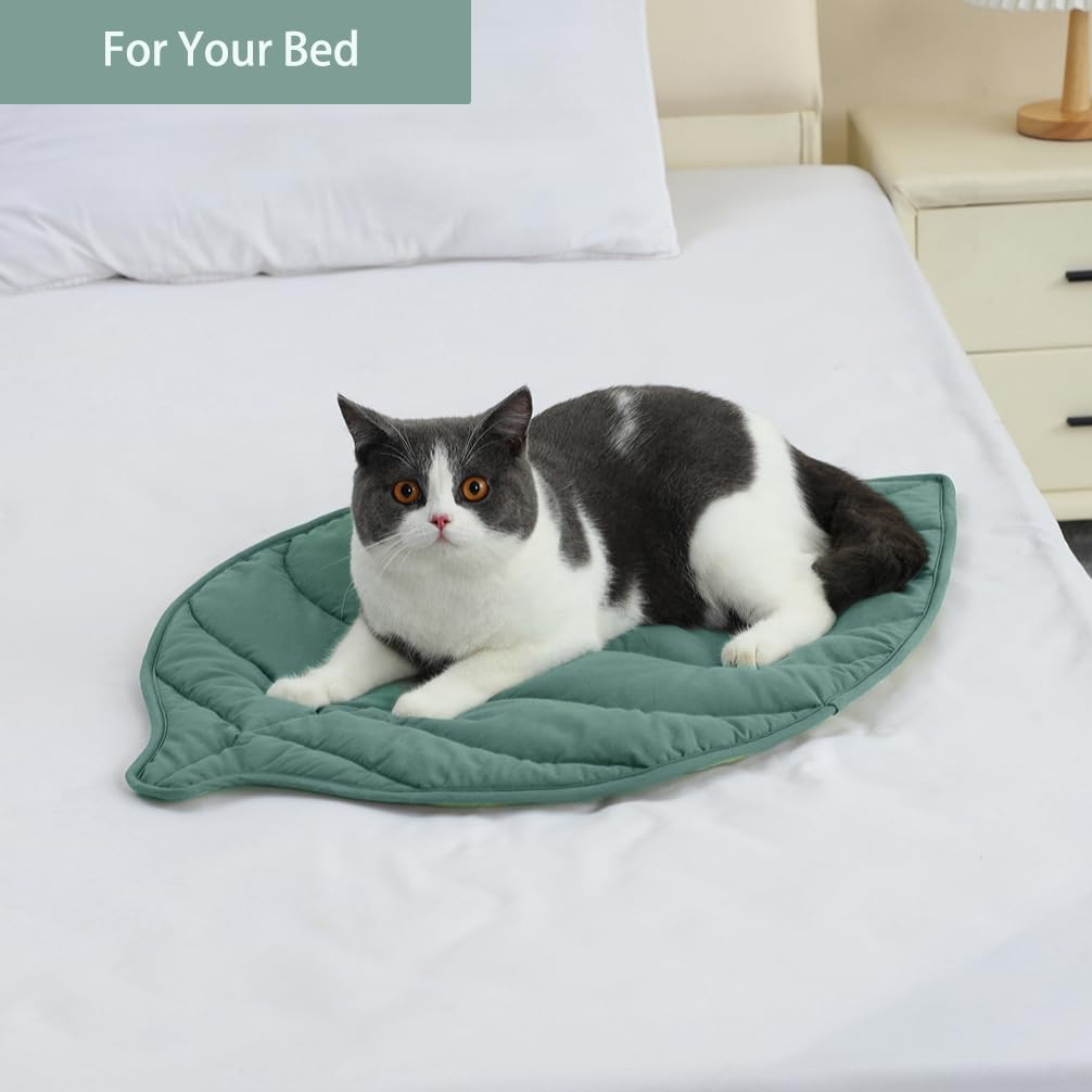 30 X 20 Inch Leaf Shaped Cotton Cat Bed Pad H30157