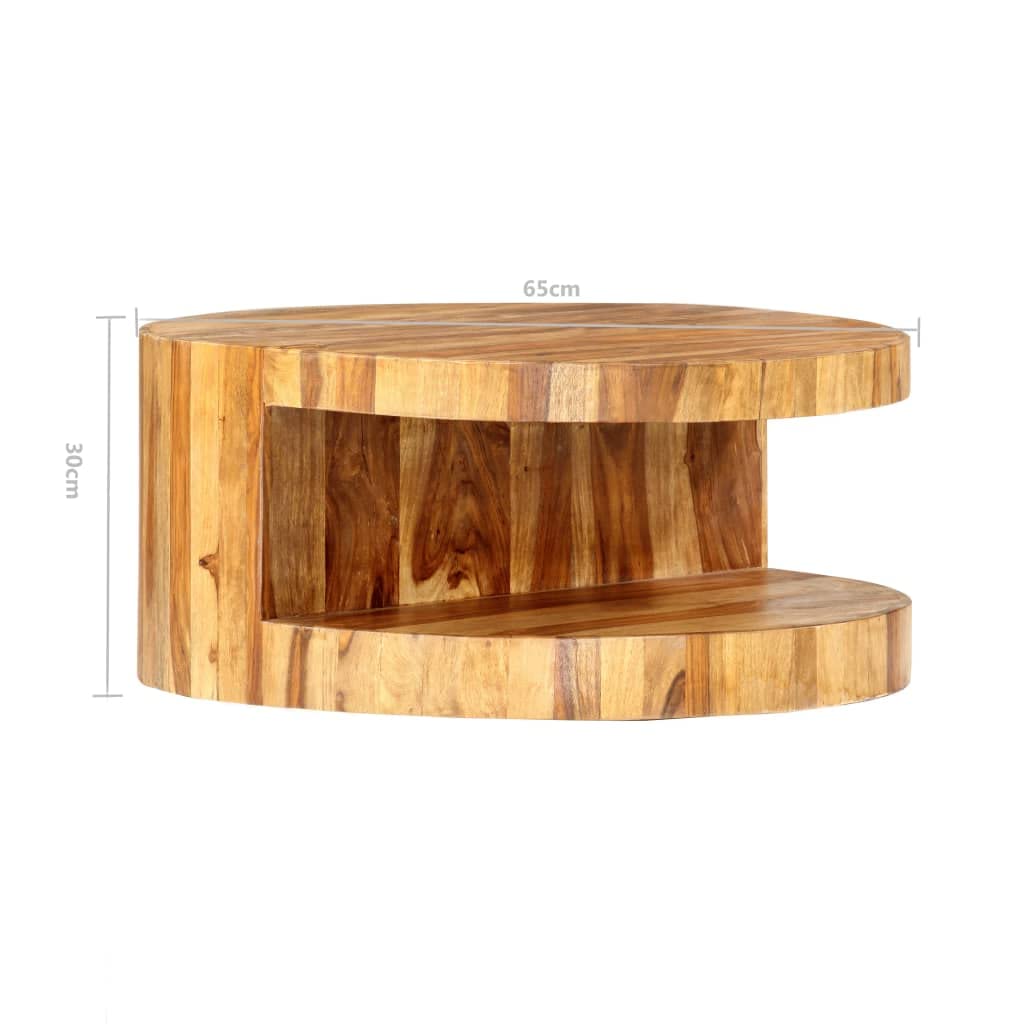 Solid Sheesham Wood Round Coffee Table with Storage Shelf J7606