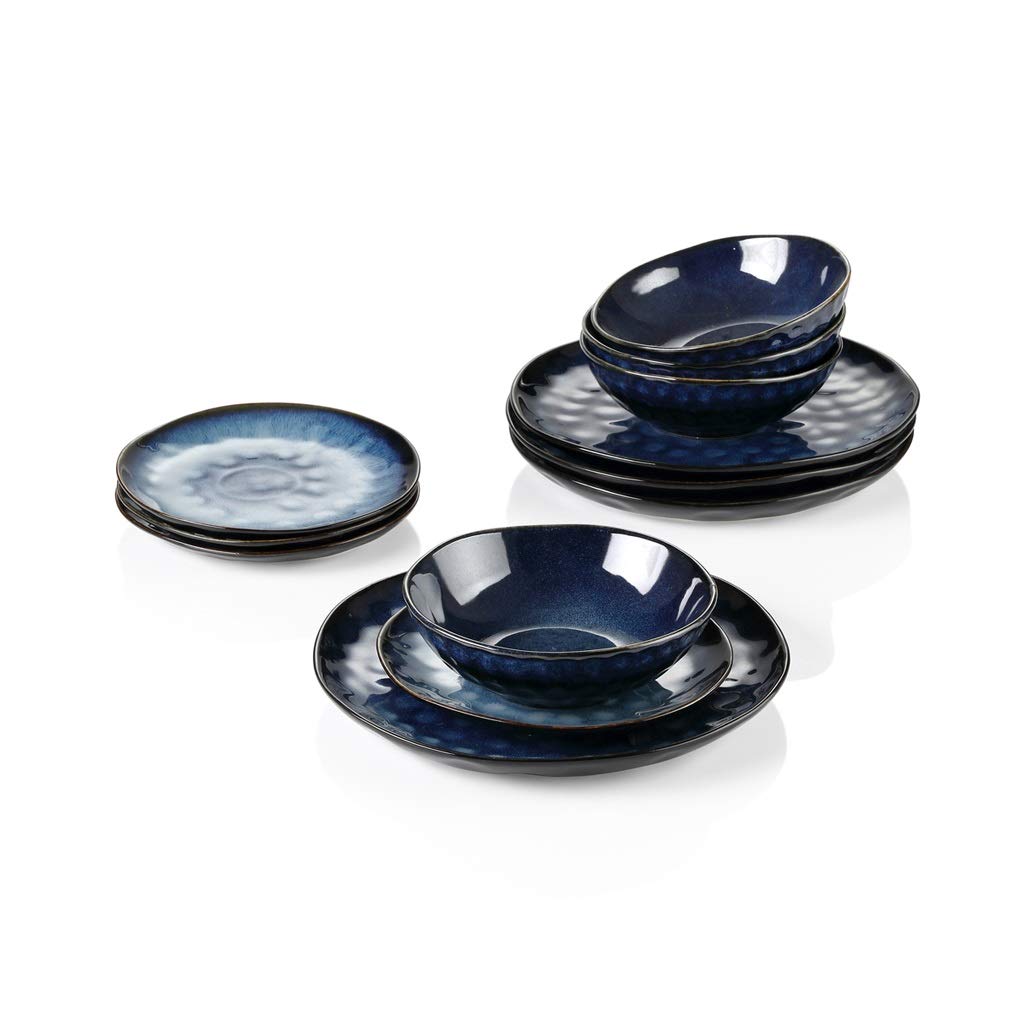 Blue 12-Piece Ceramic Stoneware Dinner Set O34440