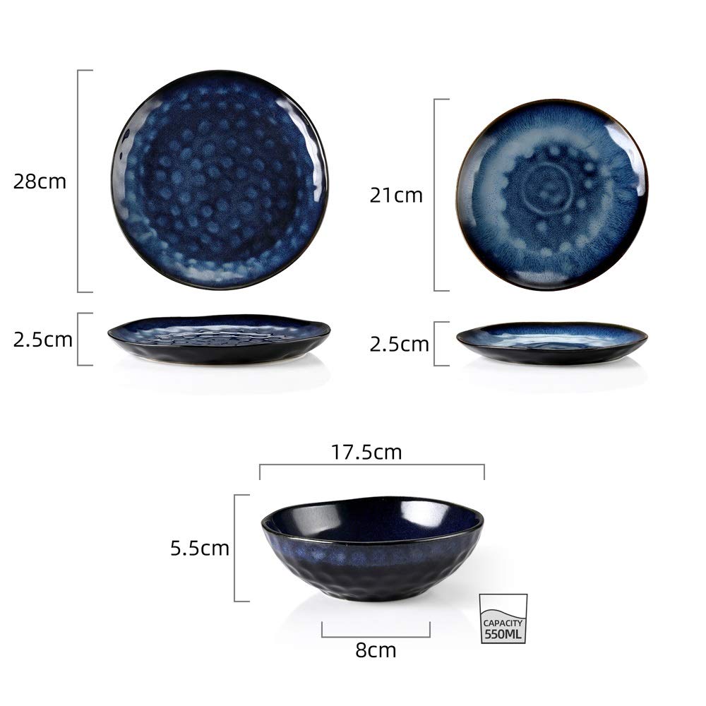 Blue 12-Piece Ceramic Stoneware Dinner Set O34440