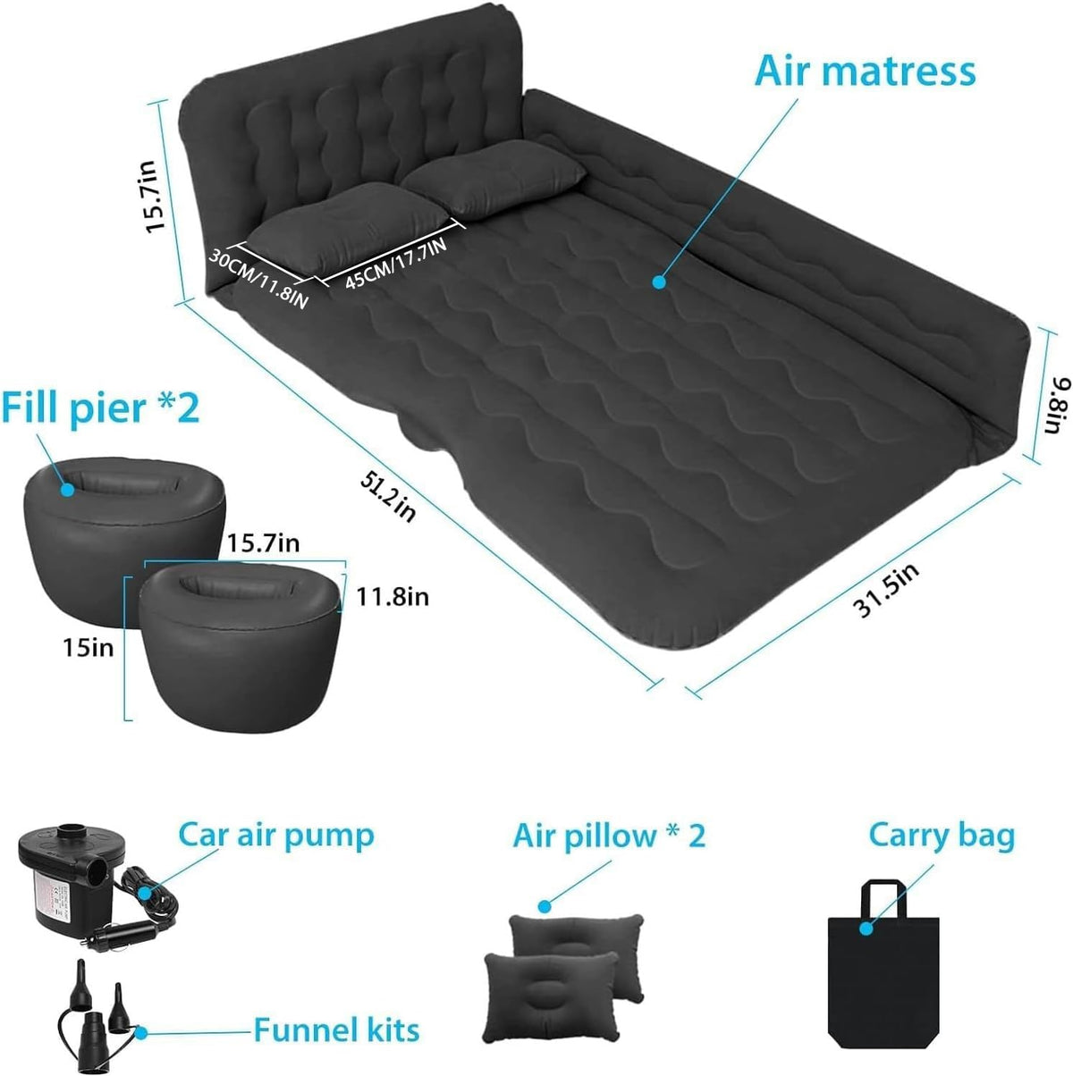 Black Car Air Mattress with Electric Pump R950