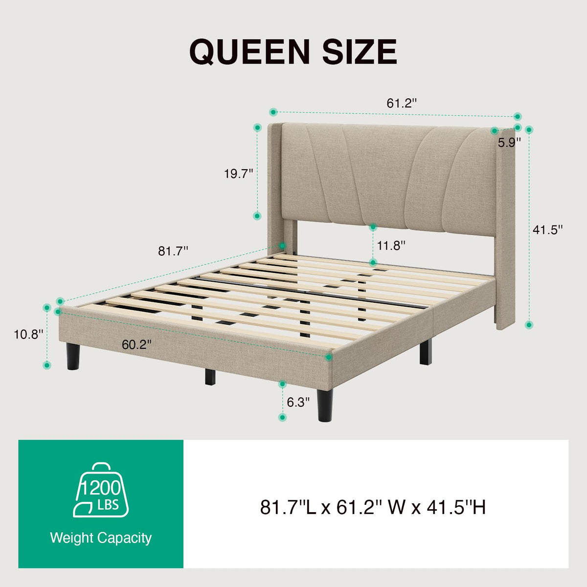 Queen Size Linen Upholstered Bed Frame with Headboard Q5725