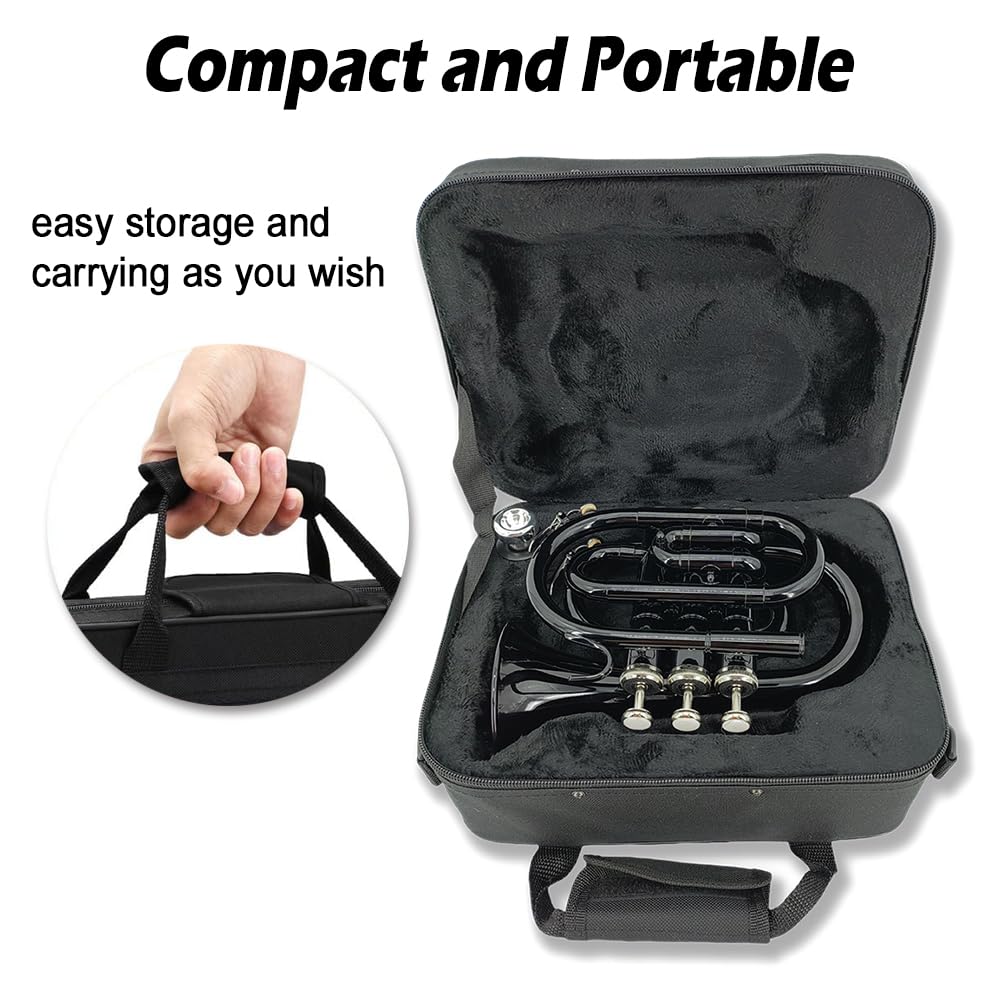 Bb Flat Pocket Trumpet with Cleaning Cloth, 7C Mouthpiece and Hard Case S705