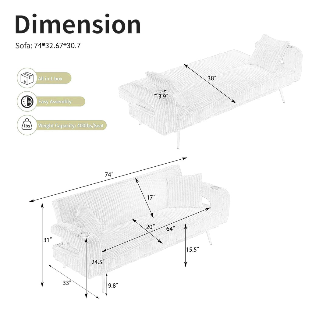 Orange Velvet Convertible Sofa Bed Y1599