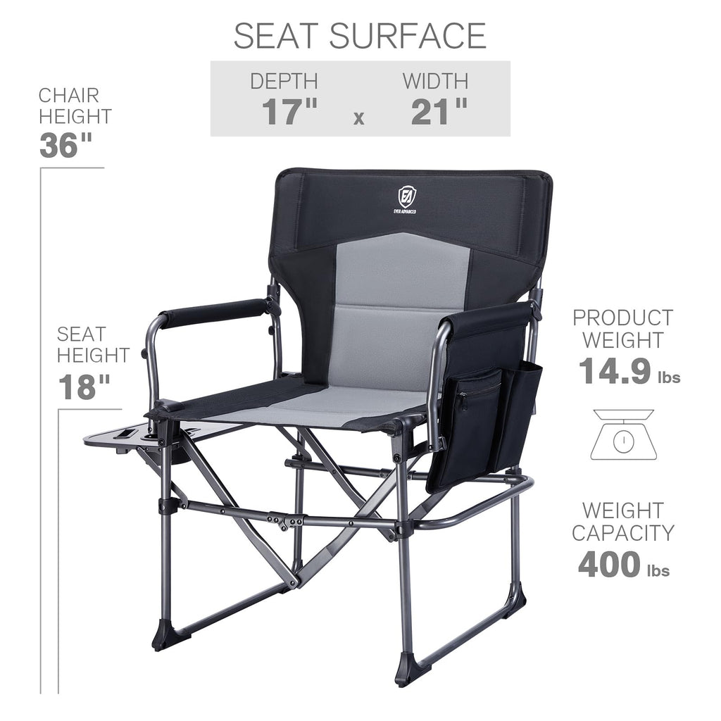 Portable Folding Camping Chair with Side Table, Black W8681