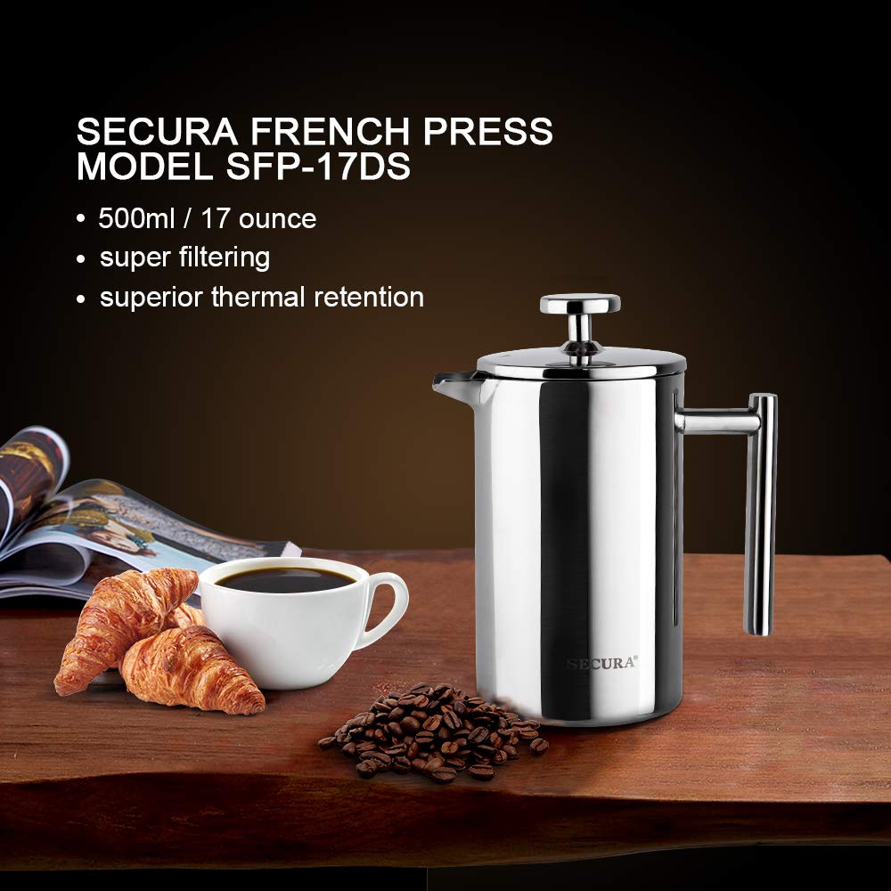 French Press Coffee Maker 304 Grade Stainless Steel Insulated 17oz O235390