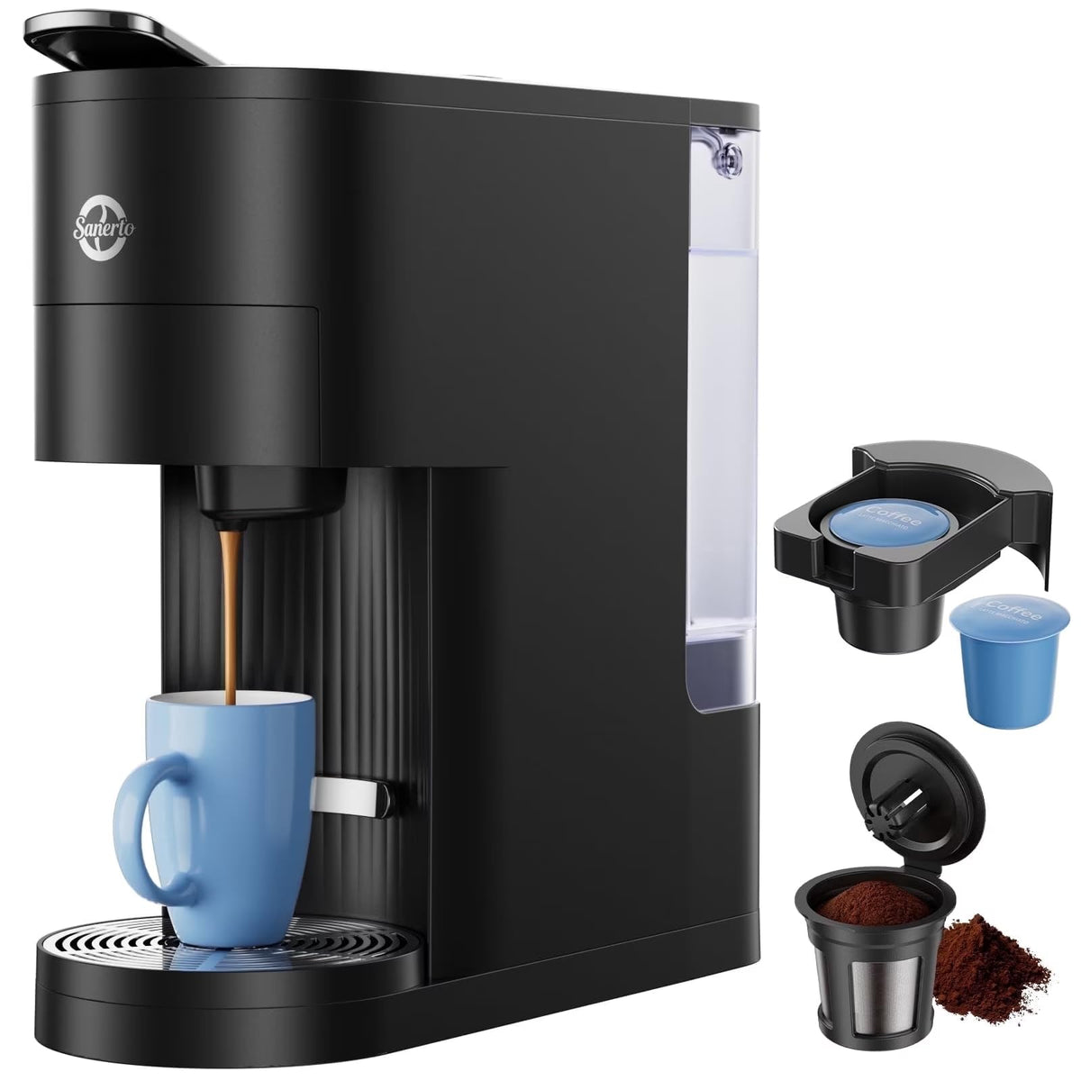 Single Serve Coffee Maker with K Cup Capsules & Grounds, Black Z48640