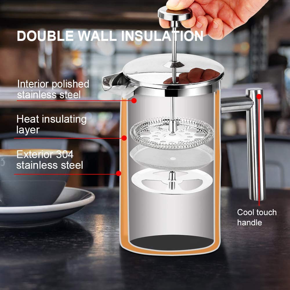 French Press Coffee Maker 304 Grade Stainless Steel Insulated 17oz O235390