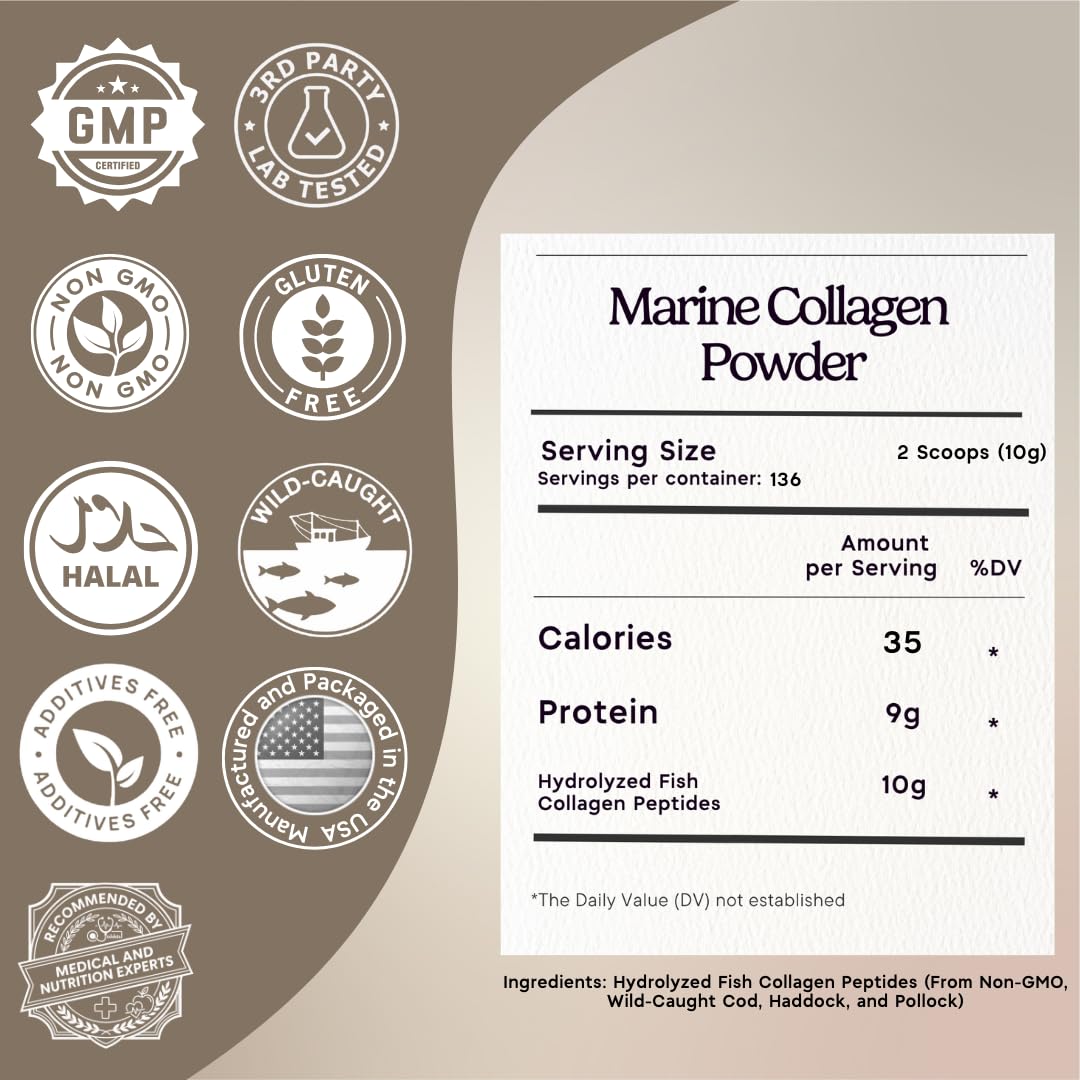 Marine Collagen Peptides Powder 3 lb. Wild-Caught Fish, Non-GMO. Hydrolyzed Types I, II, III & IV Protein. Y194