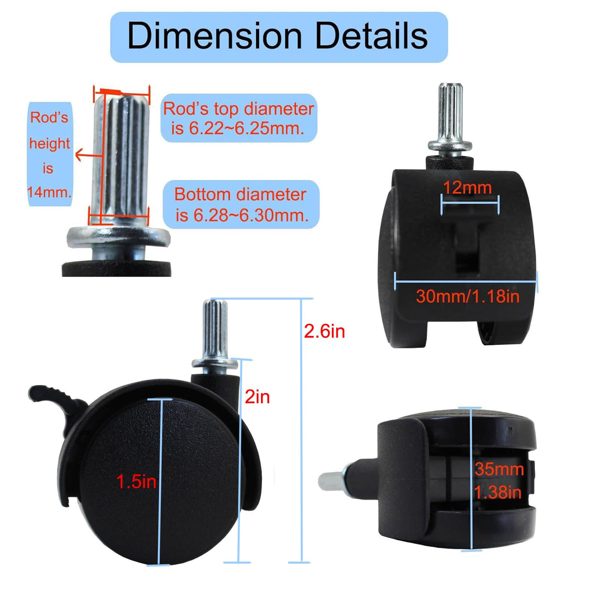 1.5 Inch Locking Swivel Caster Wheels 4 Pack N396354