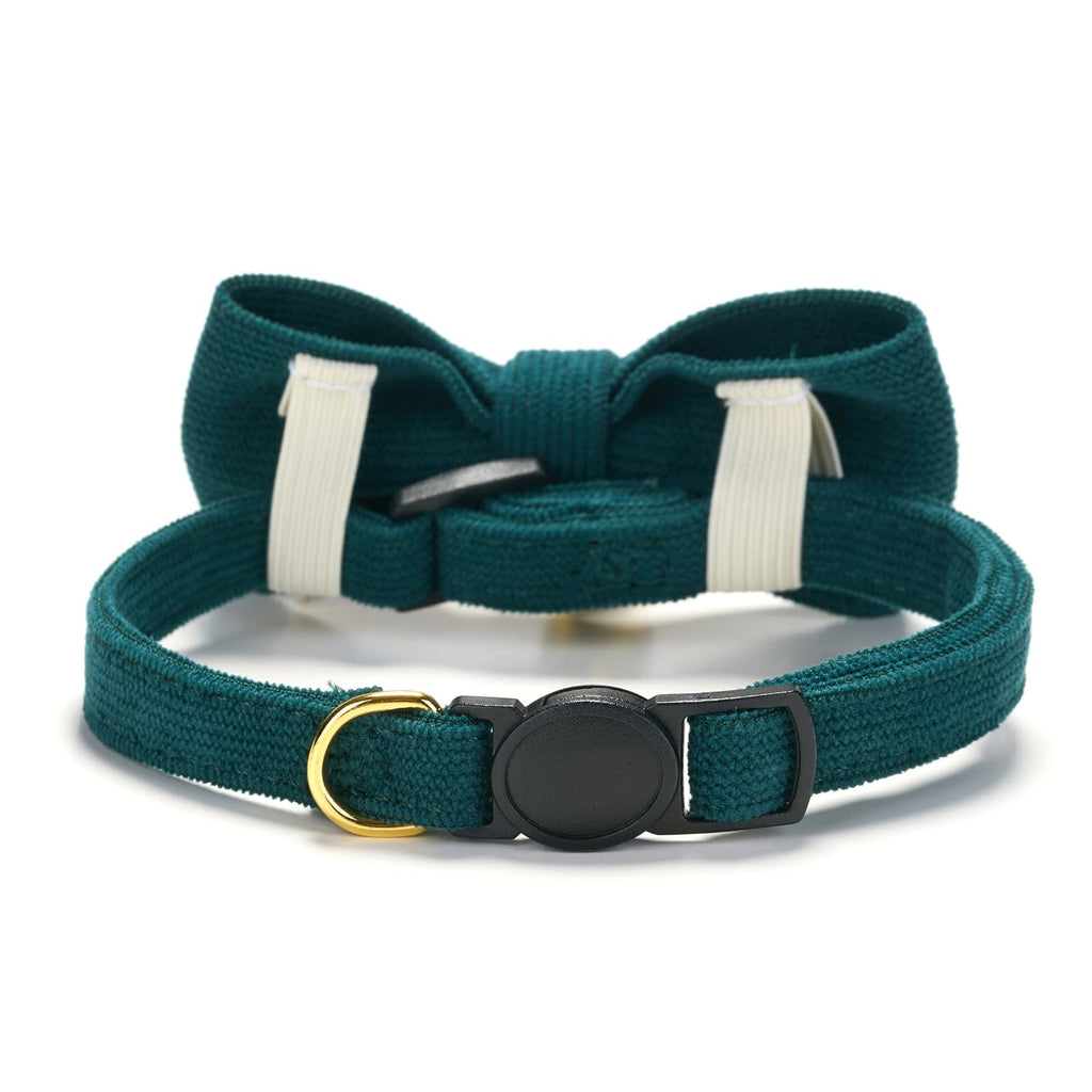 2 Pack Soft Corduroy Cat Collars with Bow Tie & Bell B845