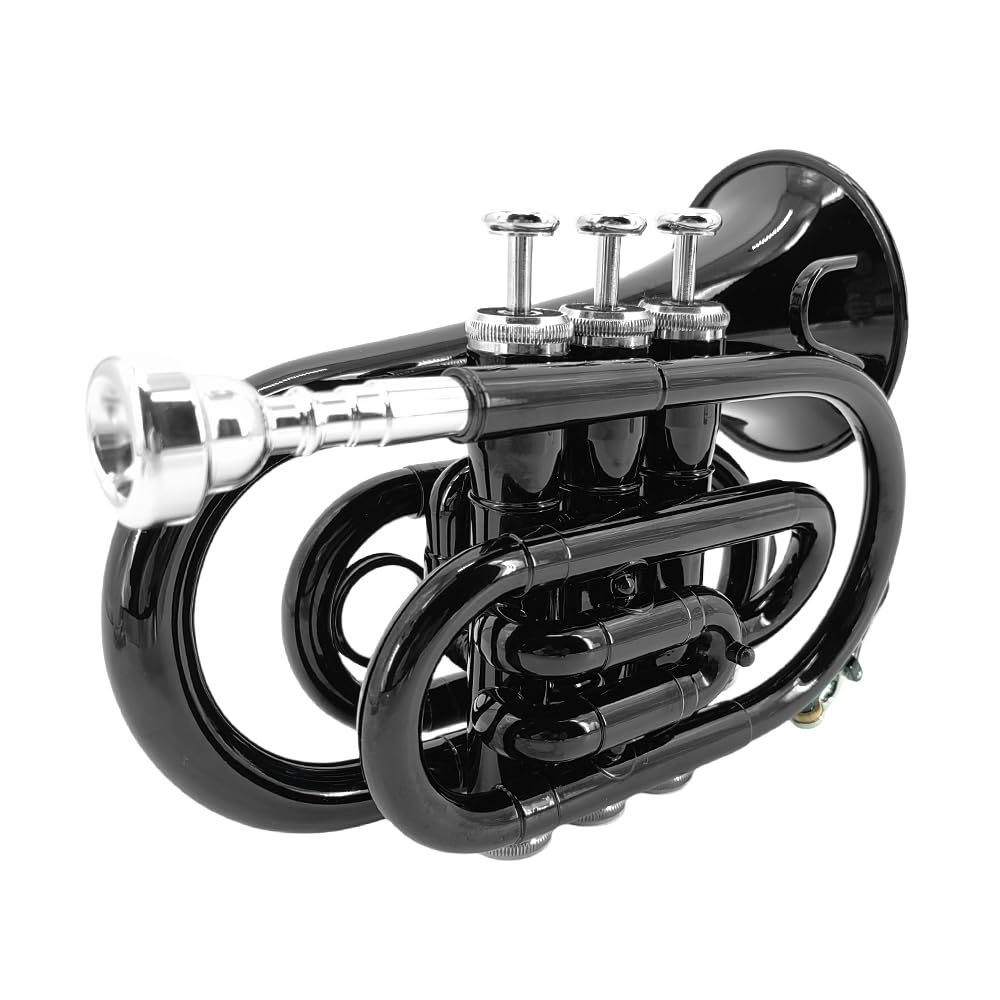 Bb Flat Pocket Trumpet with Cleaning Cloth, 7C Mouthpiece and Hard Case S705