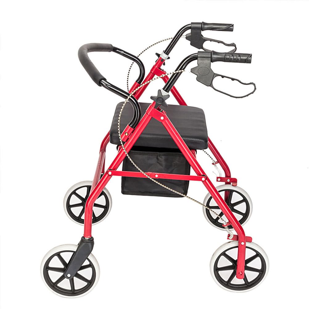 Lightweight Foldable Steel Rollator Walker with Seat, 8" Wheels, Red P69877