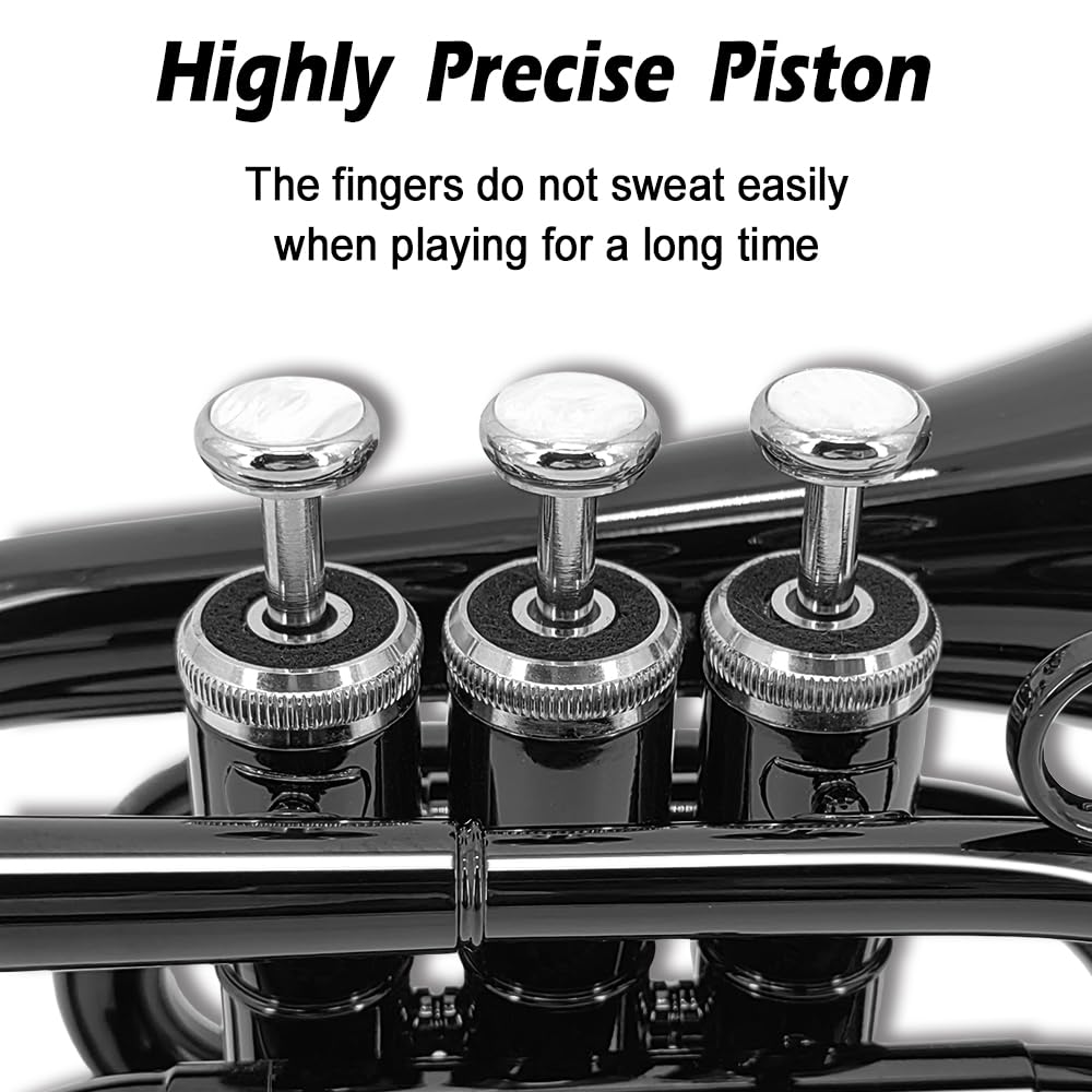 Bb Flat Pocket Trumpet with Cleaning Cloth, 7C Mouthpiece and Hard Case S705