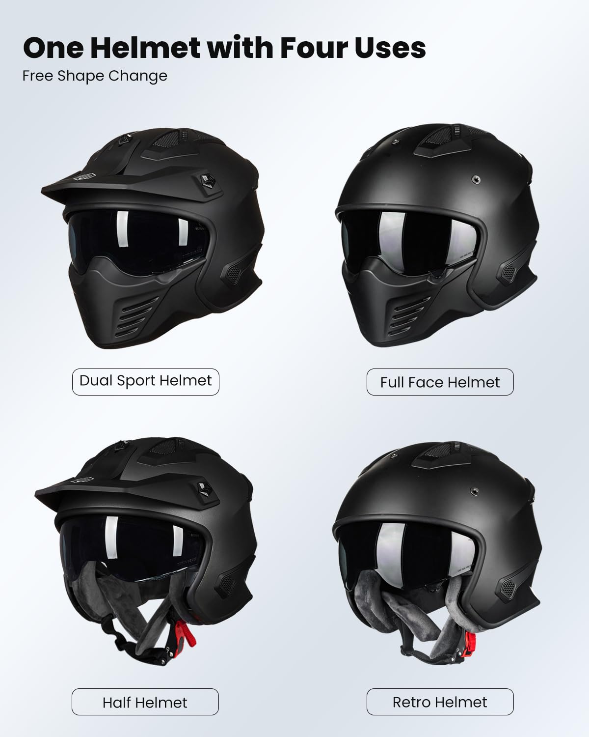 Open Face 3/4 Half Motorcycle Helmet DOT Matte Black M L882