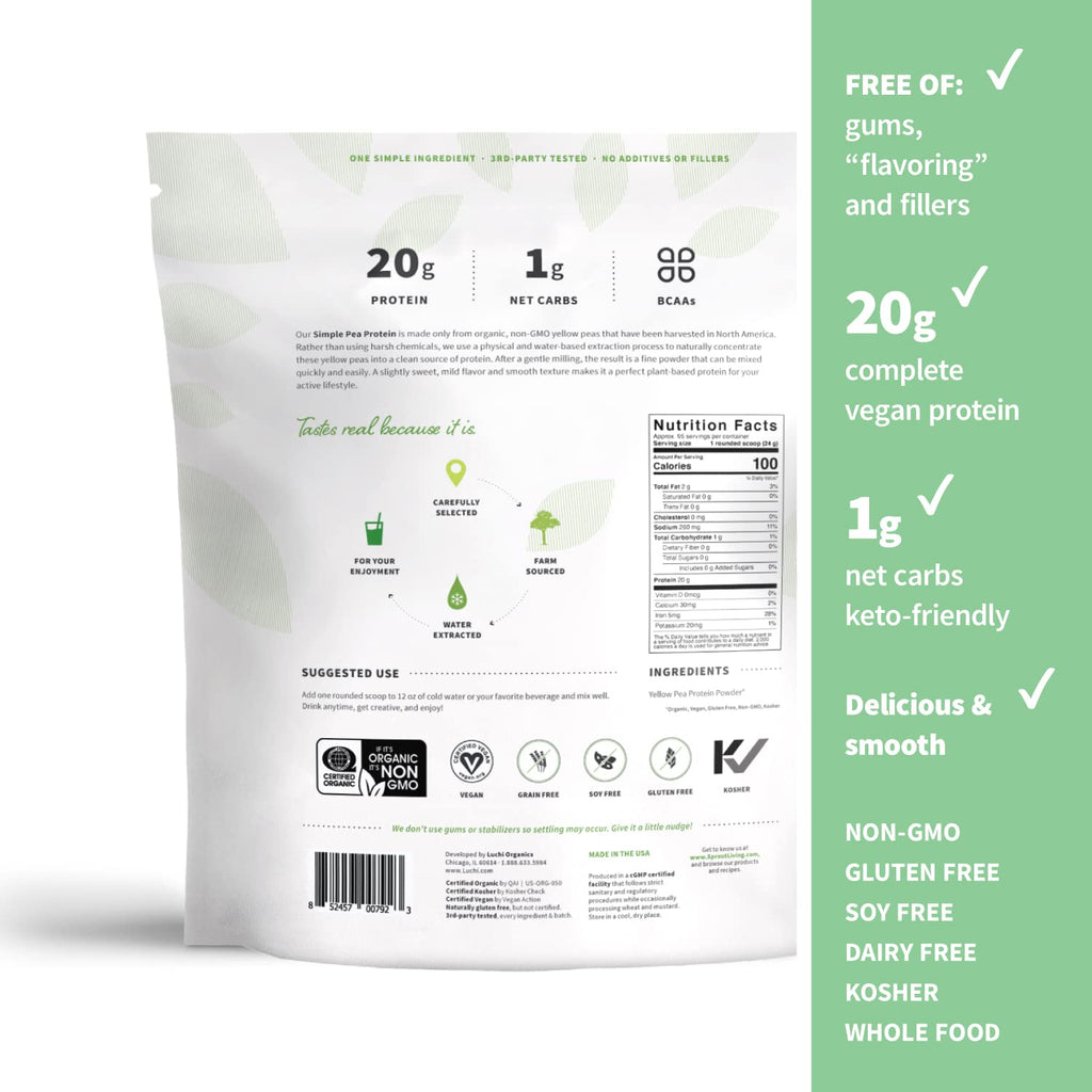 Organic Pea Protein Powder, Unflavored, 5 Pound Y309274