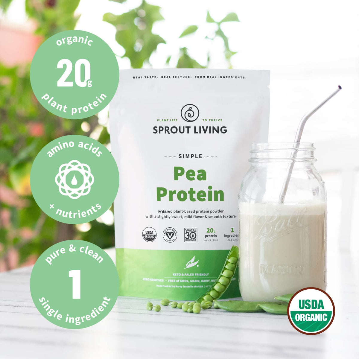 Organic Pea Protein Powder, Unflavored, 5 Pound Y309274