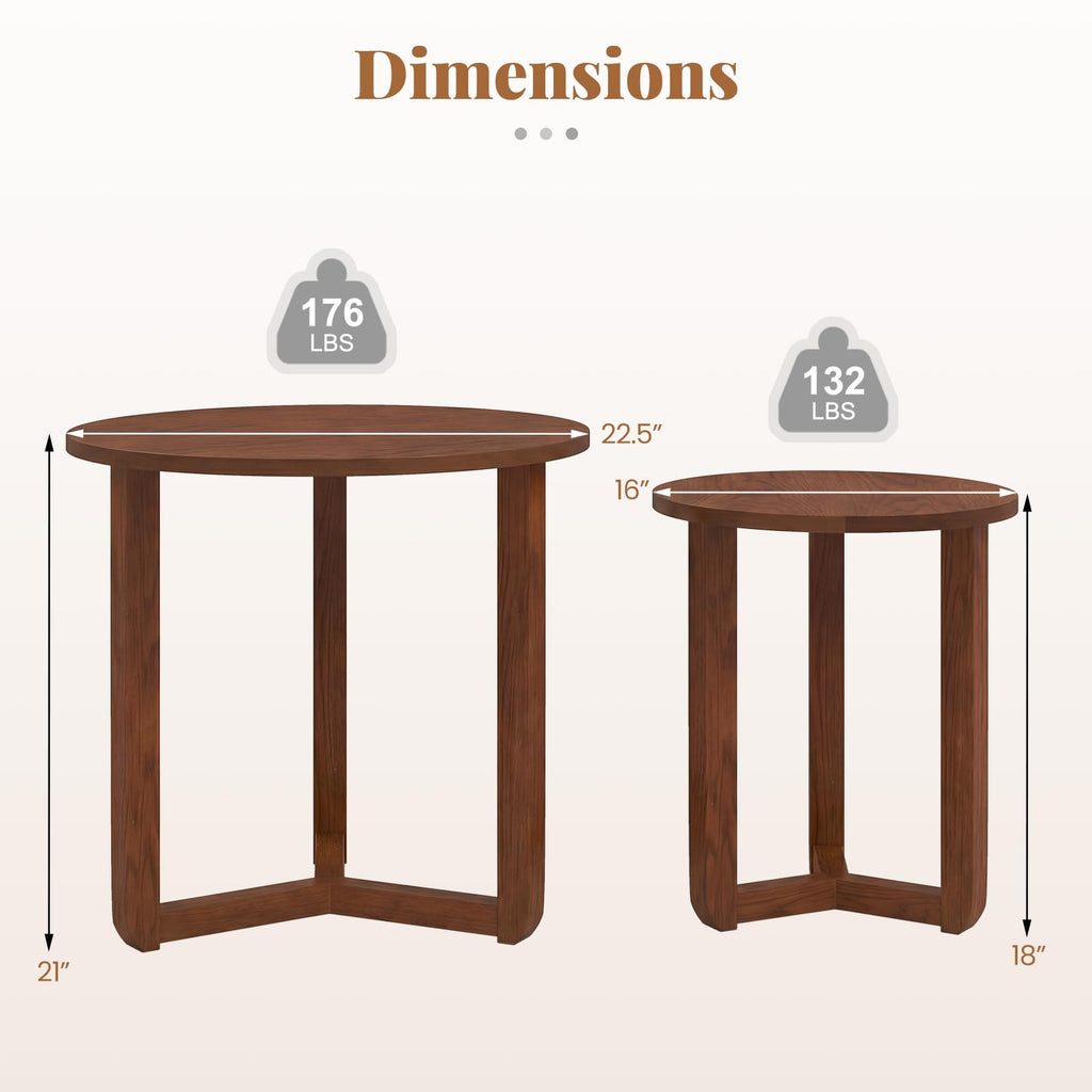 Round Nesting Coffee Table Set of 2 Wood Walnut Y249