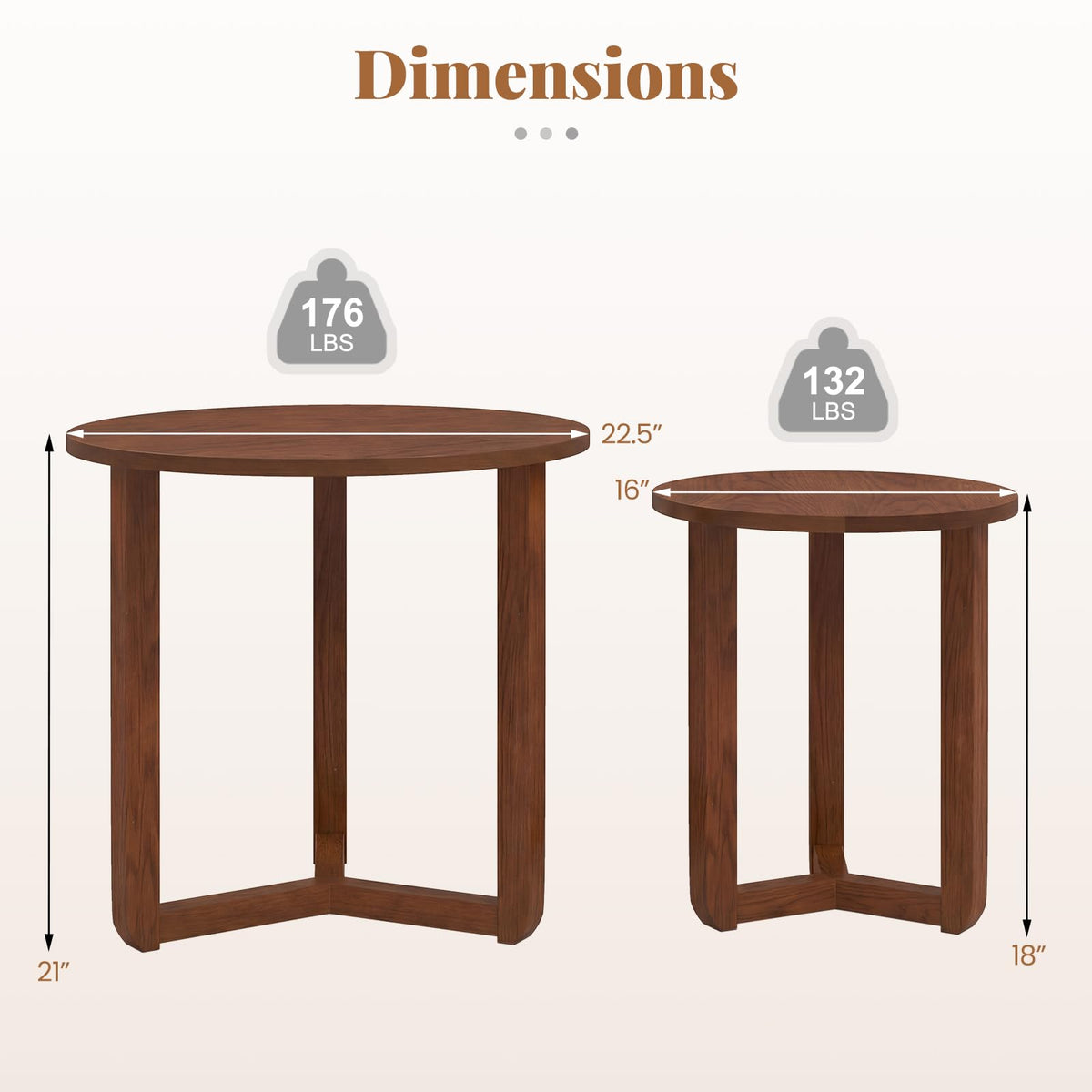 Round Nesting Coffee Table Set of 2 Wood Walnut Y249