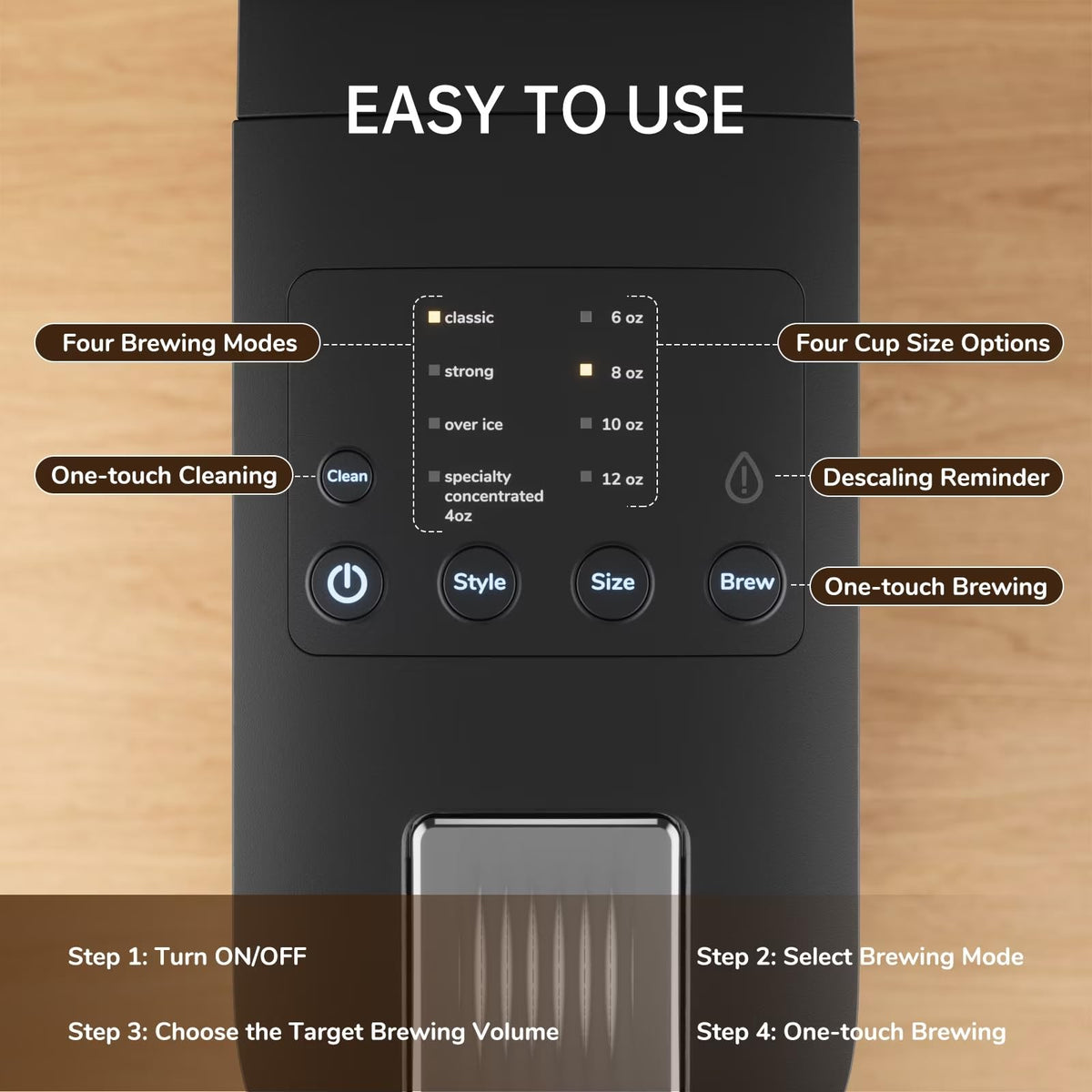 Single Serve Coffee Maker with K Cup Capsules & Grounds, Black Z48640
