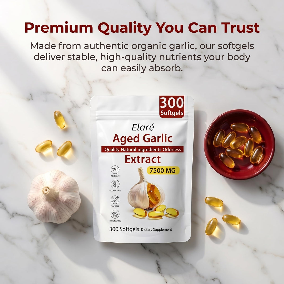 Odorless Organic Garlic Extract Capsules 300 Softgels A648030