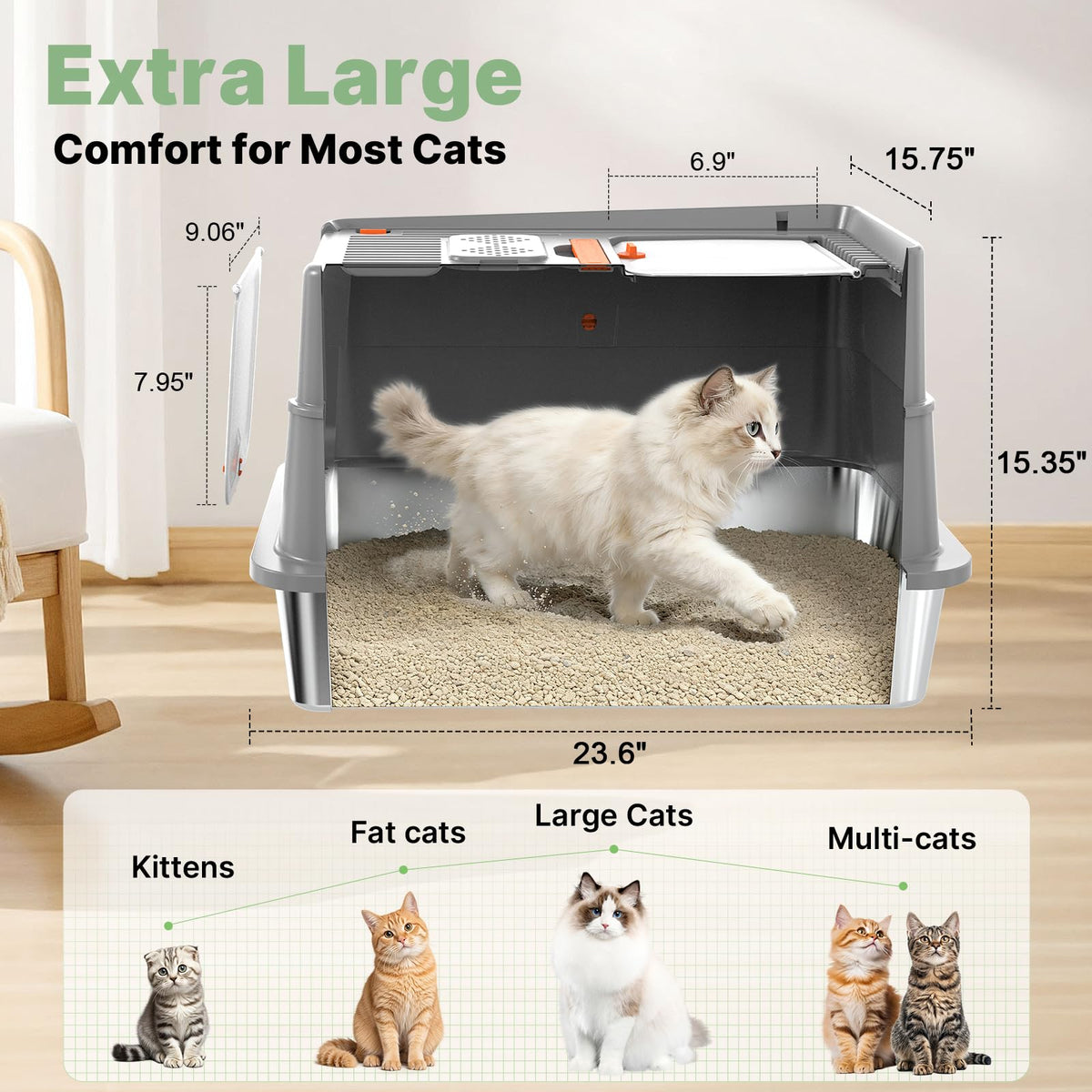 XL Stainless Steel Enclosed Cat Litter Box with Flip Lid R838151