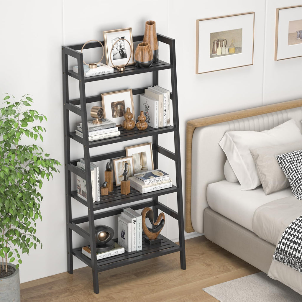Black 4-Tier Bamboo Ladder Shelf A2122