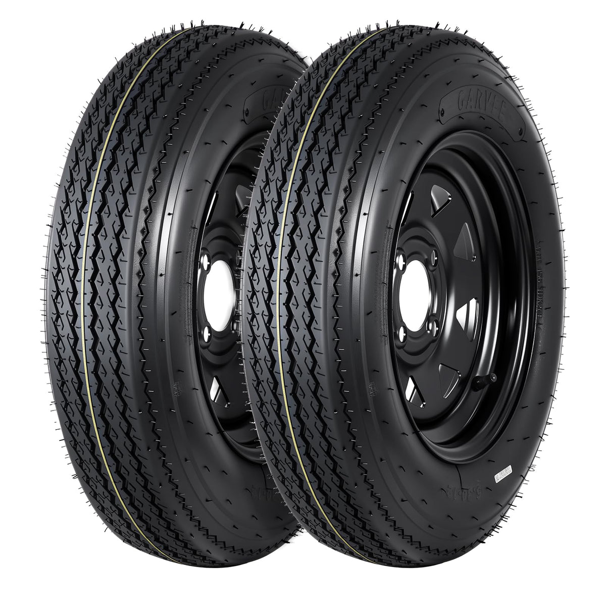 Set of 2 5.30-12 Trailer Tires with 12" Black Rims, 4 Lug on 4" Bolt Pattern, Load Range C 6PR Y704