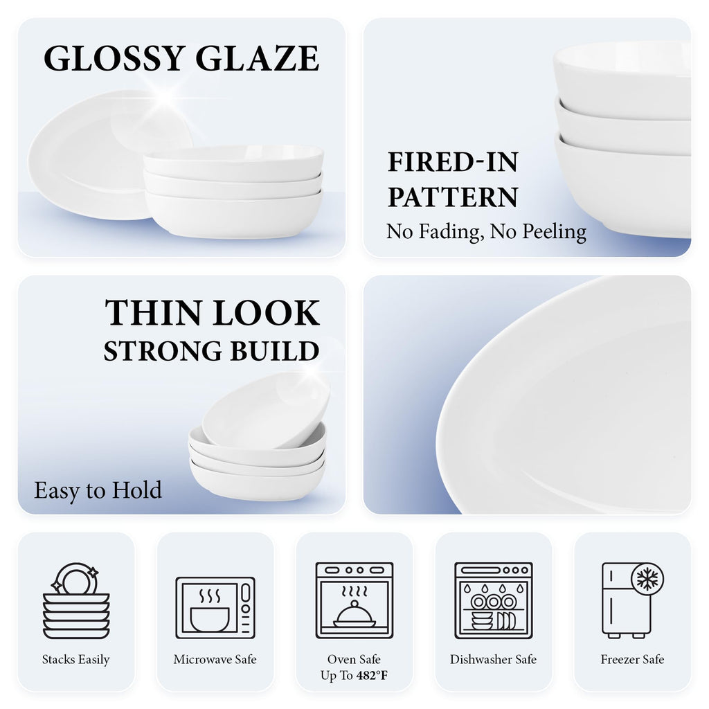 32 Oz White Porcelain Soup Bowls Set of 4 Q891