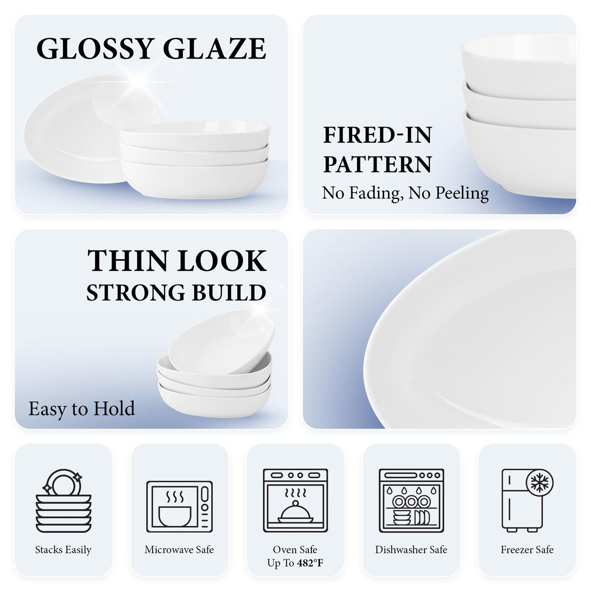 32 Oz White Porcelain Soup Bowls Set of 4 Q891
