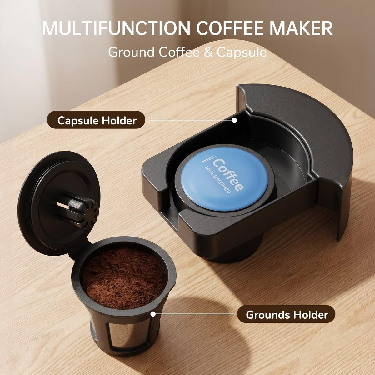 Single Serve Coffee Maker with K Cup Capsules & Grounds, Black Z48640