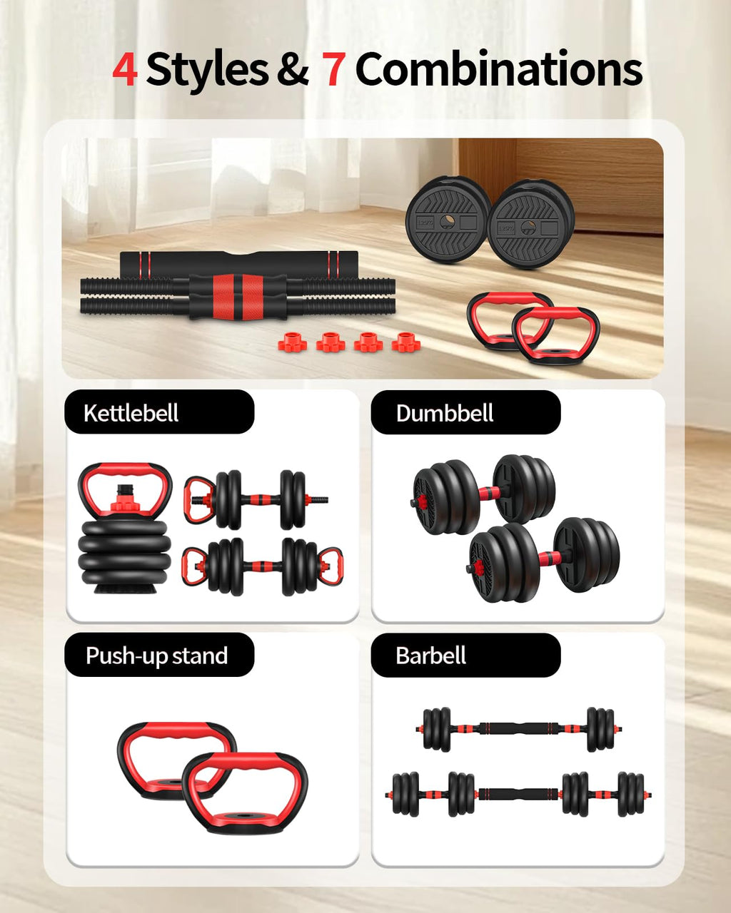Adjustable Dumbbells Free Weight Set with Connector X7216