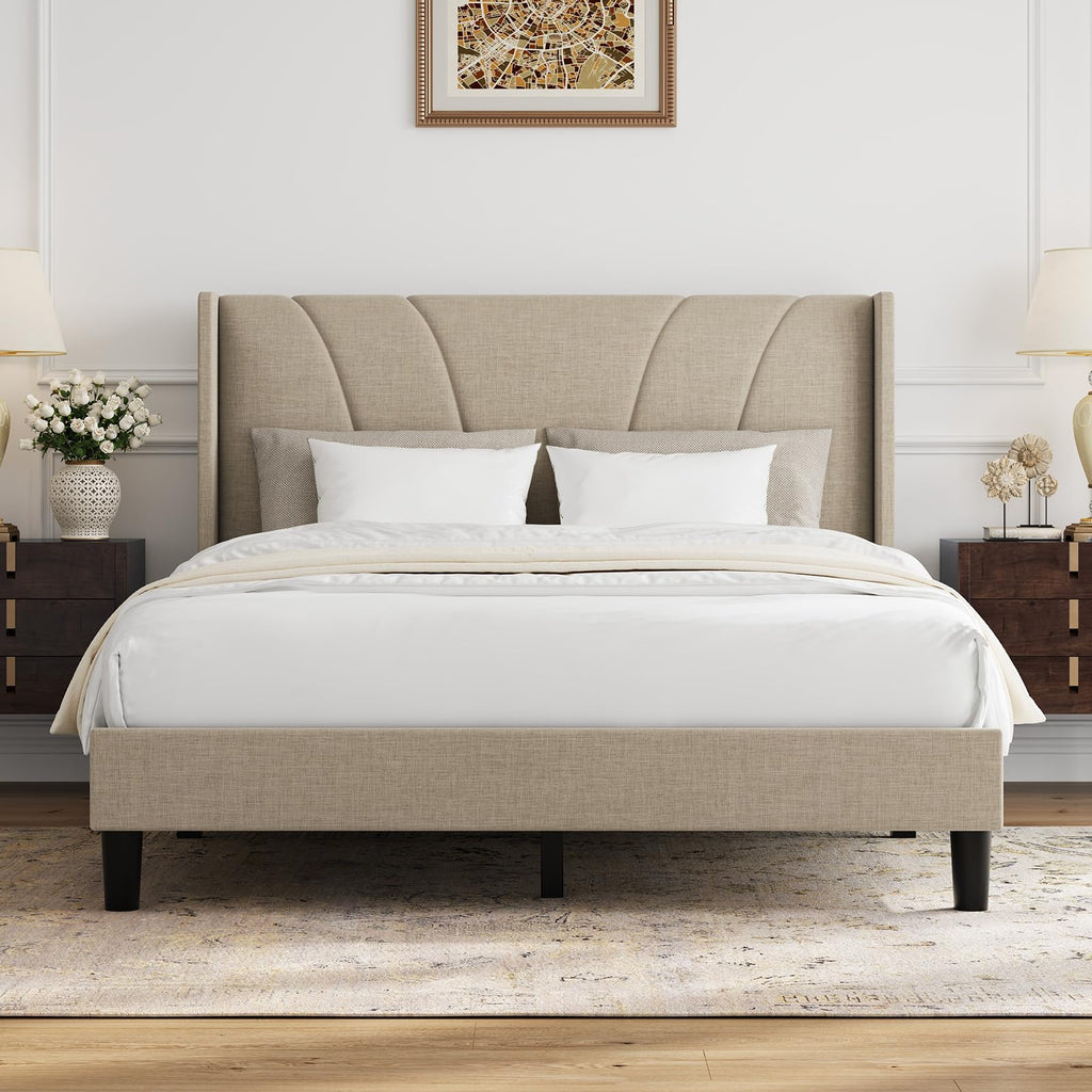 Queen Size Linen Upholstered Bed Frame with Headboard Q5725