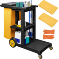 Black 3-Shelf Cleaning Cart on Wheels O89783