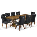 9 Piece Modern Dining Table Set with 8 Dark Grey Fabric Chairs Y500