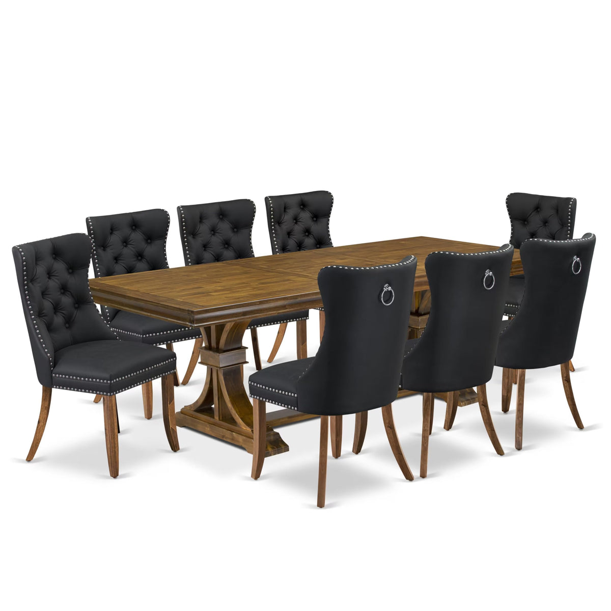 9 Piece Modern Dining Table Set with 8 Dark Grey Fabric Chairs Y500