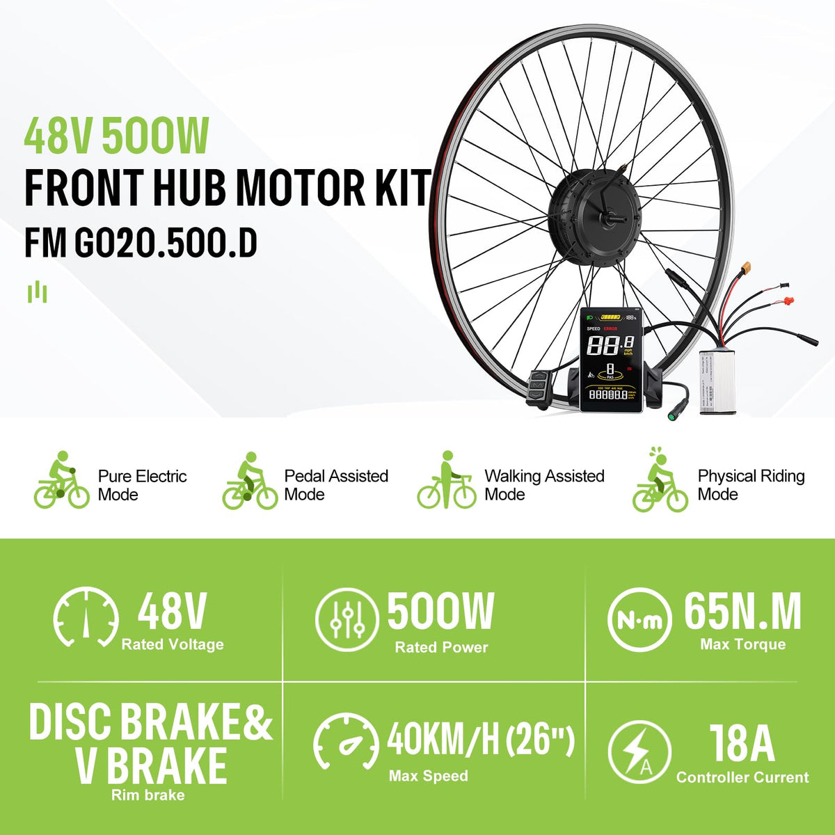 48V 500W Front Wheel Electric Bike Conversion Kit U648