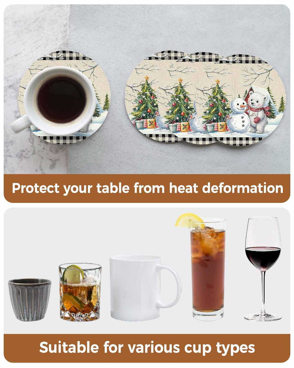 Set of 6 Christmas Coasters with Holder Absorbent Stone Ceramic N243356
