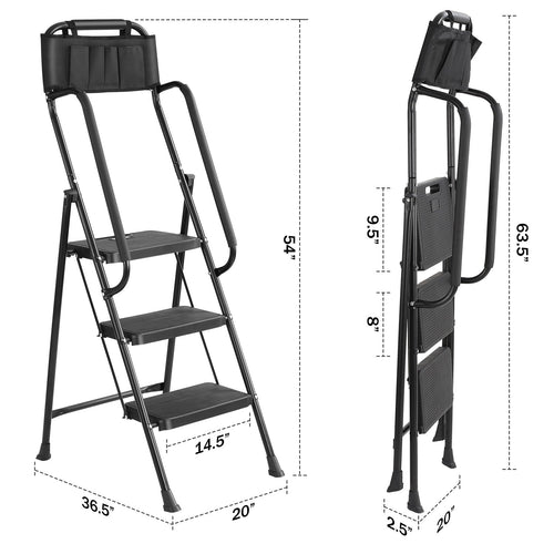3-Step Ladder with Anti-Slip Platform, 330 lbs Capacity, Steel Frame Y94772