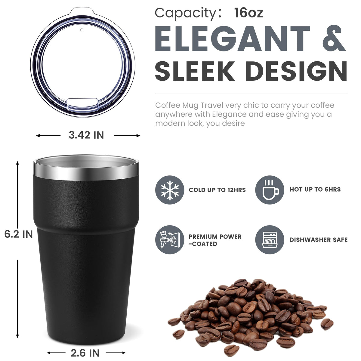 16oz Stainless Steel Insulated Tumbler with Lid X389002