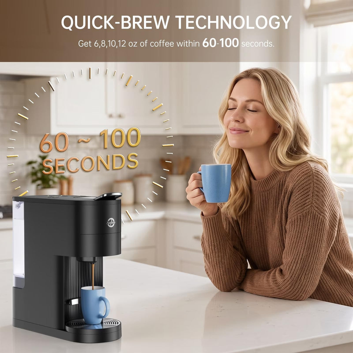 Single Serve Coffee Maker with K Cup Capsules & Grounds, Black Z48640
