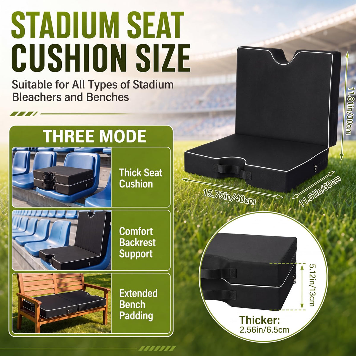 3 Pcs Portable Bleacher Chair Cushions with Handle S23068