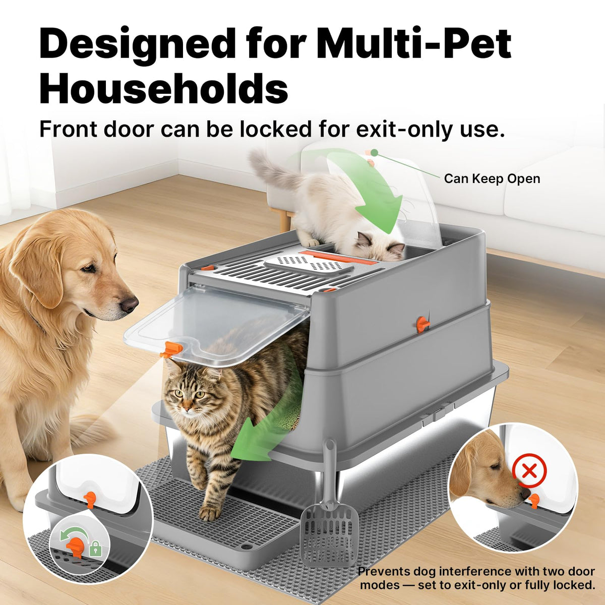 XL Stainless Steel Enclosed Cat Litter Box with Flip Lid R838151