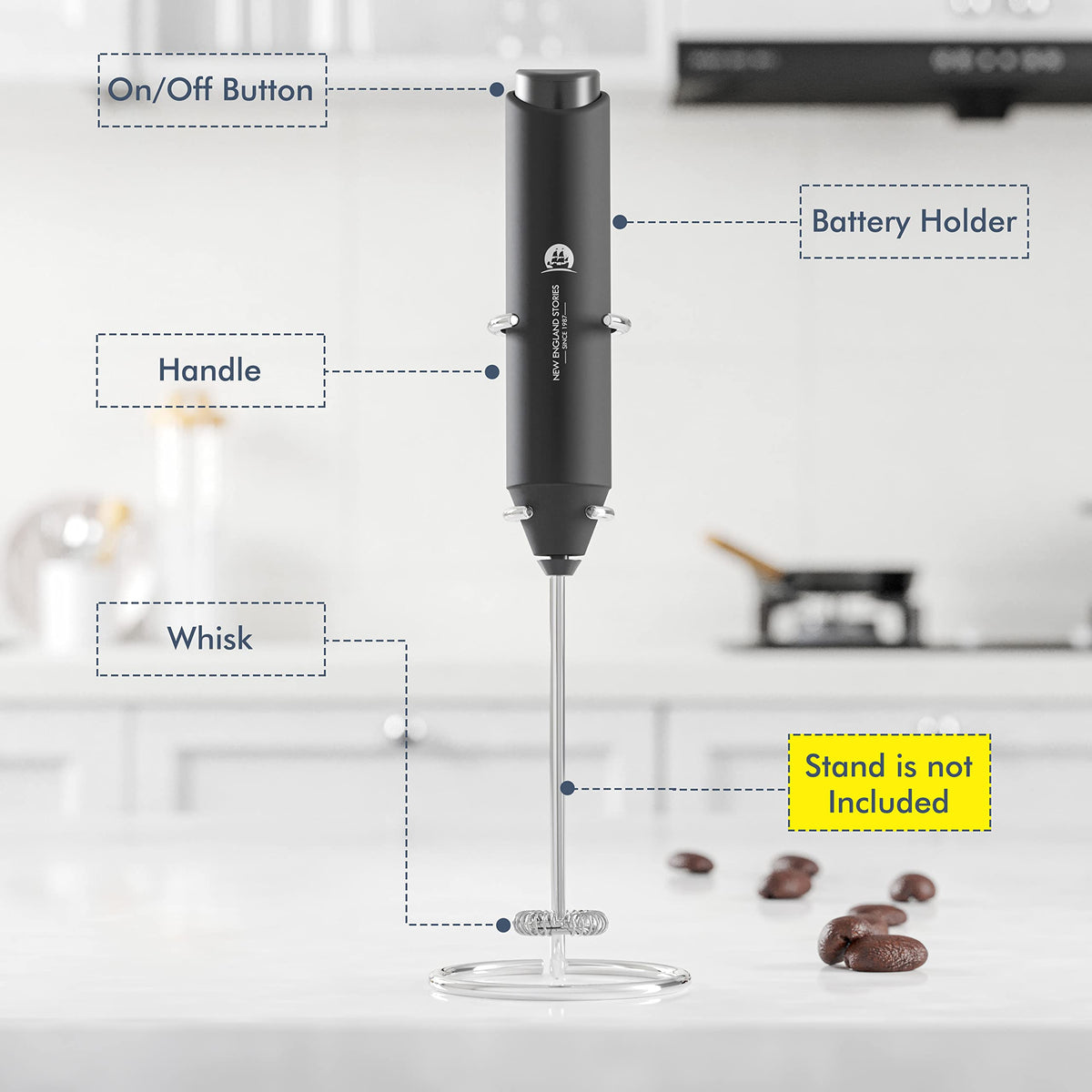 Handheld Milk Frother with Stainless Steel Whisk W8332