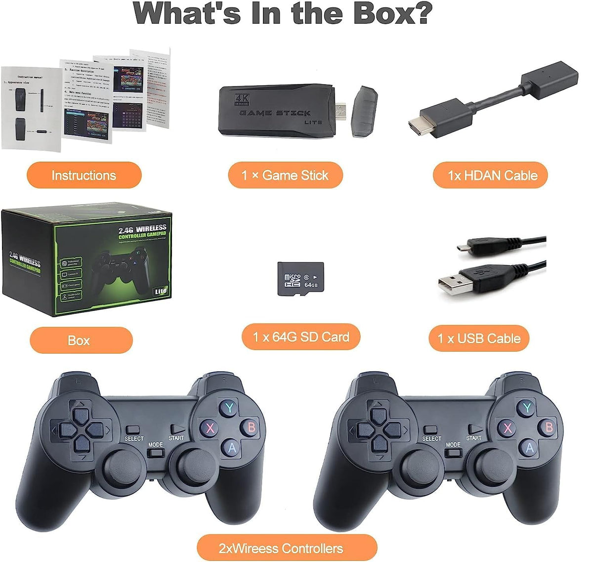 Retro Game Console Plug and Play 4K HDMI 15 Classic Emulators Dual 2.4G Wireless Controllers Q6590